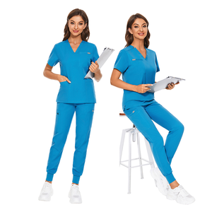 Conjuntos de uniformes médicos estirables con flujo de aire de manga corta y cuello de soporte para servicio hospitalario activo - Product Image 6