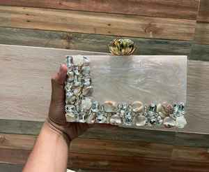 Elegant <b>Black</b> Resin Clutch with Gold Embellishments and Pearl Chain Stylish <b>Evening</b> <b>Bag</b> for Party & Wedding SALE resin crafts - Product Image 5