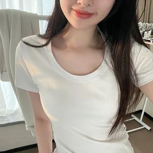 Summer Women's Basic Short Sleeve T-Shirt Slim Fit Round-Neck Tops in Black & White Casual Girl Bottoming Digital Printing - Product Image 2