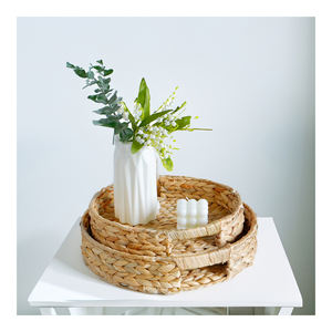 ถาดไม้ไผ่ทรงกลมทำด้วยมือแบบเวียดนามถาดเสิร์ฟเป็นมิตรต่อสิ่งแวดล้อมพร้อมขอบหวายธรรมชาติสำหรับตกแต่งบ้าน-SR2081 - Product Image 1