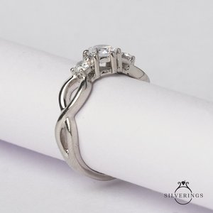 Bague d'amour éternelle en argent sterling 925 Silverings, bijoux fins, fiançailles, promesse, diamant, plaqué rhodium, technologie d'incrustation - Product Image 3