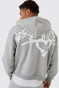 OEM Custom Cropped <b>Hoodie</b> Bootcut Sweatpants Set Oversized Boxy Design Graffiti Screen Printing <b>Grey</b> Hooded Tracksuit for Winter - Product Image 3