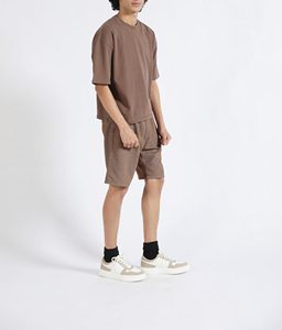 Ensemble T-shirt et short 2 pièces en coton 100% 350GSM, poids lourd, respirant, streetwear, hip hop, jogging pour hommes, été - Product Image 4