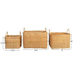 Set of 3 <b>Square</b> Rattan <b>Baskets</b> with Handles Handmade Storage <b>Basket</b> Wholesale eco-friendly Made in Vie - Product Image 2