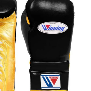 Gants de boxe à lacets Winning, noir et or, cuir véritable haut de gamme, gants d'entraînement de boxe professionnels, gants de sparring, qualité artisanale - Product Image 3