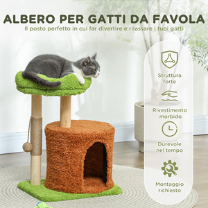 PawHut Árbol Rascador de Gato con Casa, Cama y Pelota de Juguete, Hecho de Madera y Felpa, 44x33x61 cm, Verde - Product Image 4