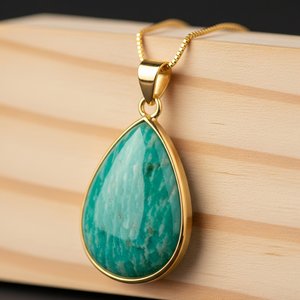 Vente en gros de chaîne délicate en argent sterling 925 pendentif bohème en forme de goutte ronde en amazonite naturelle or 18 carats cristal de guérison à la mode - Product Image 5