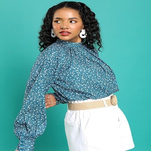 เดรสแขนพองยาวสำหรับผู้หญิงมาใหม่พร้อมลายลูกไม้สีพื้นสุดเซ็กซี่สำหรับตกแต่งกระดุมขายดีในอินเดีย - Product Image 3