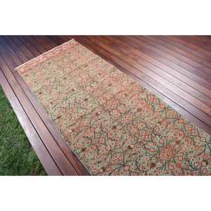 Tapis turc 2,9 x 8,8 pieds, tapis de couloir vintage, tapis uni vert et marron - Product Image 3