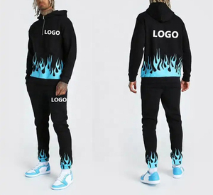 Survêtement de sport personnalisé en molleton pour homme, style streetwear hivernal, avec capuche à cordon de serrage, 100% coton respirant et écologique, motif feu, vente en gros - Product Image 2