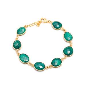 Pulsera de Cadena con Eslabones de Oro Vermeil con Esmeralda Verde Teñida en Forma Ovalada, Joyería Moderna para Mujer, Último Diseño Fabuloso para Venta al por Mayor - Product Image 1
