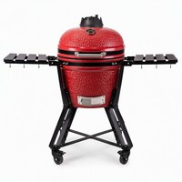 Barbecue au charbon de bois en céramique Kamado de 19 pouces, fumoir rond, cuisinière d'extérieur avec roues pour jardin, patio, camping