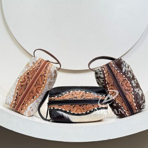 2024 New Personalized Hand <b>Tooled</b> Men / Women Travel Toiletry Organizer Shaving Kit Hair on Cowhide <b>Leather</b> Cosmetic Makeup Bags - Product Image 1