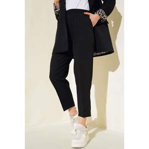 Black Elastic Waist Pocket <b>Women's</b> Jumpsuit Breathable Hip Hop Cargo <b>Flare</b> Pants with Wrinkled Technics <b>Leggings</b> - Product Image 2