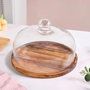 New Design Acacia Wood Dessert <b>Stand</b> With <b>Glass</b> Wooden <b>cake</b> <b>stand</b> - Product Image 5
