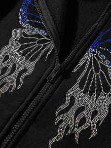 Sweat-shirts à capuche pour hommes en polaire personnalisés avec strass, fermeture éclair intégrale, respirant, avec fermeture éclair, à prix avantageux - Product Image 4