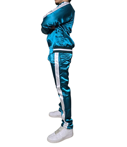 High Quality <b>Nylon</b> shiny Satin zipper sweatshirt & trouser set for men's Winter wear color block streetwear man 2 piece set - Product Image 4