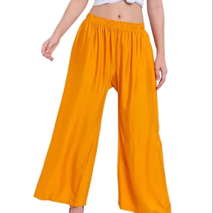 Mujer Casual cintura media mostaza rayón viscosa Palazo transpirable y elástico para verano teñido liso - Product Image 1