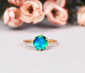 Bague en quartz paon naturel, bague de fiançailles solitaire, pierre changeante de couleur, bijoux pour femmes, argent sterling 925, plaqué or 14 carats - Product Image 1