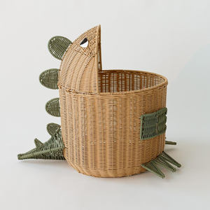 Children container basket <b>cute</b> dinosaur-shaped rattan baskets storage <b>accessories</b> for boys & girls - Product Image 1