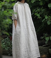 Robe tunique en lin de créateur pour femmes blanc Midi col bateau grande taille mode d'été motif solide teint uni en gros naturel