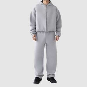 Unisex Heavyweight Casual Breathable Tracksuit 340g Polyester/Cotton Regular <b>Zip</b> Hoodies Jogger Set Streetwear Custom Design - Product Image 2