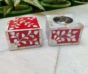 Pots de bougie et support incrustés d'os de Noël faits à la main décoration de maison de haute qualité pour salon autres supports et lanternes - Product Image 3