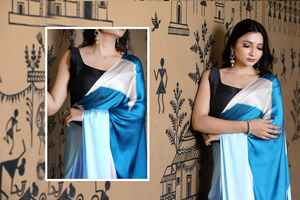 Boutique indienne Dernière exclusivité traditionnelle exclusive Satin soie Saree impression numérique Sari élégant mariée fête de mariage porter - Product Image 3