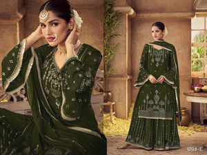 Heavy Faux Georgette with Embroidery Work With Cottons <b>Thread</b> Work Menkalinan Suit for Online Sale - Product Image 5