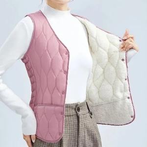 Femmes automne hiver mince veste respirant haut en coton imprimé Design support sans manches gilet épaissi agneau solide blazer décontracté - Product Image 2