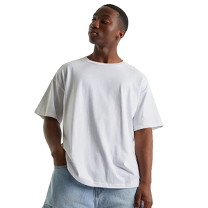 Meilleures ventes : T-shirt oversize en jersey 100% coton, col rond, épaules tombantes, manches courtes, style hip-hop, pour adultes, grandes tailles, blanc uni, respirant - Product Image 3