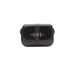 Bolso de PU con Patrón de Cocodrilo en Relieve, Color Negro - Product Image 1