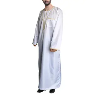 Breathable 2024 Muslim Men's Clothing Middle Eastern Arab Dubai Islamic Men Thobe Jubbah Kaftan solid Material