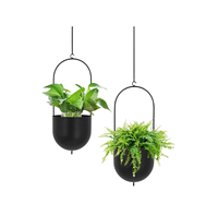 Décoration d'intérieur et d'extérieur : Ensemble moderne de 2 jardinières suspendues en métal noir de grande taille, écologiques et de qualité supérieure