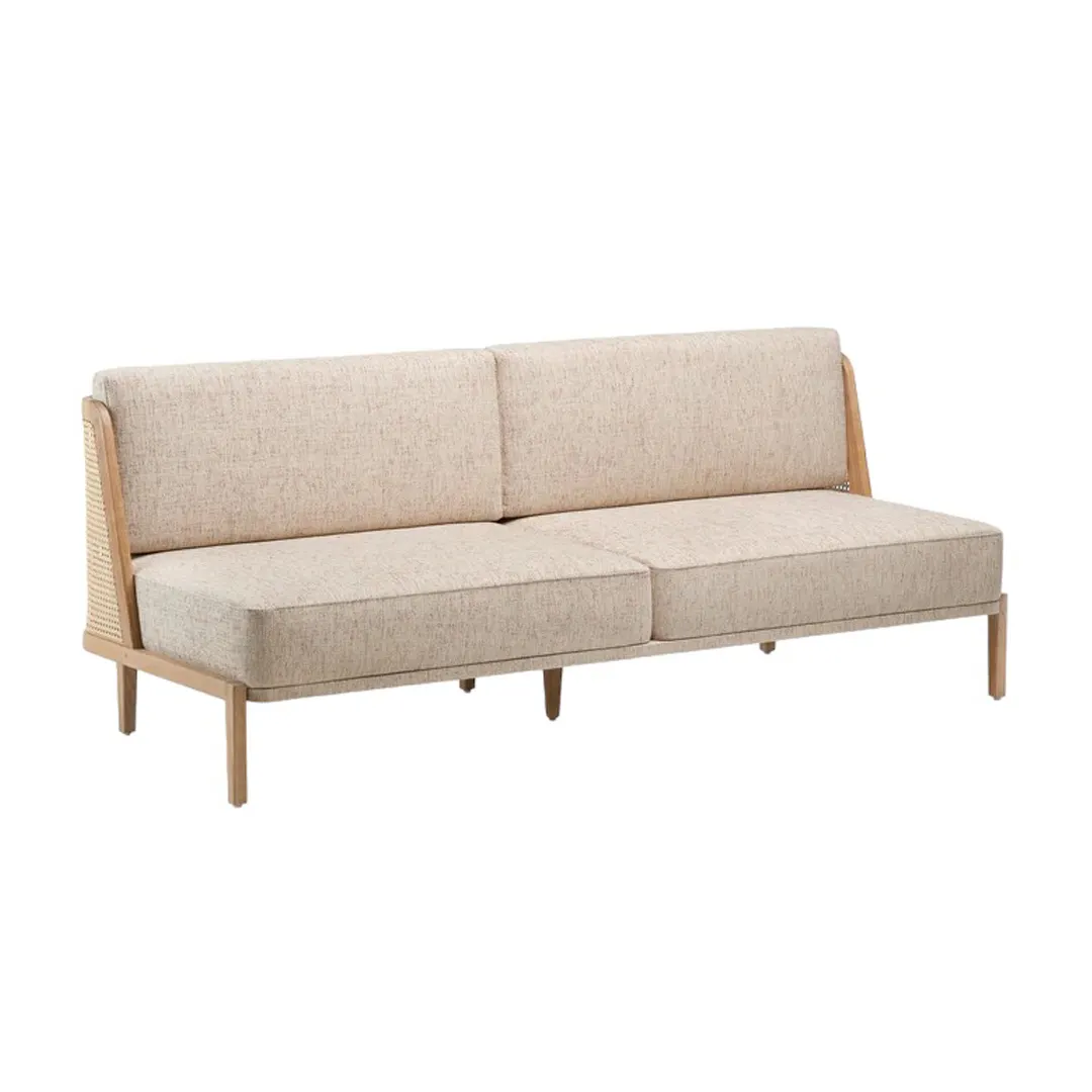 Loveseat Armless Sofa Kussen Teak Hout En Rotan Rugleuning Materiaal Klassieke Moderne Stijl