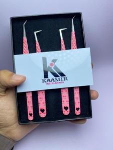 4 pièces professionnel en acier inoxydable extension de cils pince à épiler ensemble coeur imprimé cils outils Kit OEM ODM vente en gros - Product Image 5