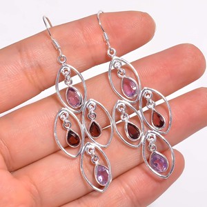 Boucles d'oreilles pendantes en argent sterling 925 de style classique élégant bijoux fins en pierres précieuses mélangées - Product Image 3