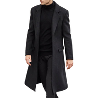 Trench-coat décontracté pour homme, coupe ajustée, col cranté, veste longue, pardessus, manteau à simple boutonnage avec poches