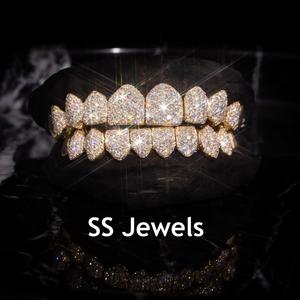 Alta calidad VVS Moissanite Diamond Grillz Plata de Ley 925 chapada en rodio 16 dientes joyería Unisex de moda - Product Image 1