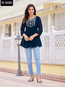 Lo último en Heavy Mal de algodón puro Duppata Karachi Collection Heavy Lawn Cotton Pakistani Suit Short Kurtis para Jeans Casual Wear - Product Image 3