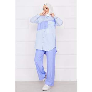 Ensemble de 2 pièces à rayures avec poches détaillées bleu clair - Product Image 1