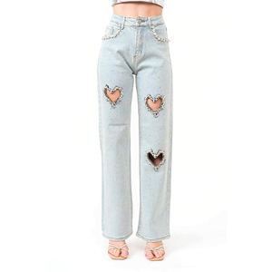 Nouveau jean en denim pour femmes élégant et tendance avec strass, pour une utilisation en extérieur, jean en denim pour femmes pour un usage décontracté, jean avec strass pour femmes - Product Image 2