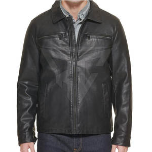 Chaqueta de cuero de piel de vaca para hombre con cuello levantado de invierno 2023 estilo callejero opciones de talla grande directo de fábrica - Product Image 1