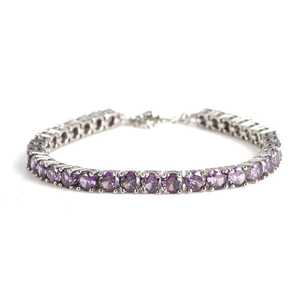 925 Sterling Silver Round Channel Set Amethyst Crystal Stone Elegant <b>Bangle</b> <b>Bracelet</b> for Everyday Wear - Product Image 2