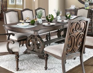 Ensemble de table à manger en bois Camille avec finition marron de style classique - Product Image 2