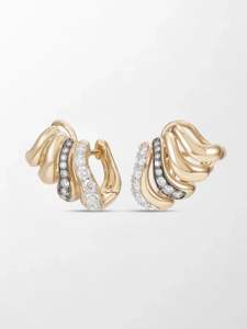 Pendientes de Diamantes Cultivados en Laboratorio con Corte Ondulado, 1.09 Ct, Color GH, Claridad VS, 30 Piedras, Oro Amarillo de 14K, Diseño con Motivo de Ondas Oceánicas - Product Image 2