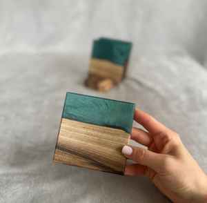 Sous-verres carrés en résine époxy et bois de haute qualité avec support, épaisseur 1 cm/10 mm - Product Image 1