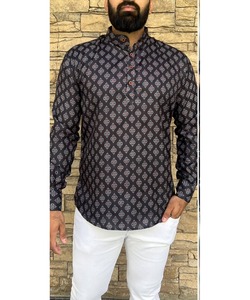 Boda árabe AchkanBandhgalaSherwaniKurta para hombres en azul con tela elegante y último conjunto de pijama con cadena de botones en el cuello - Product Image 1