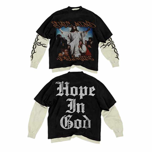 Y2KTee T-shirts graphiques Vintage t-shirts surdimensionnés Streetwear décontracté lavé à l'acide Double couche hauts à manches longues pour hommes - Product Image 4