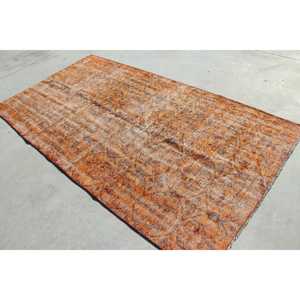 Alfombra Turca, Alfombra Vintage de 4.6x8.6 pies, Alfombra de Lana con Diseño de Plantas y Árboles Naranjas - Product Image 4